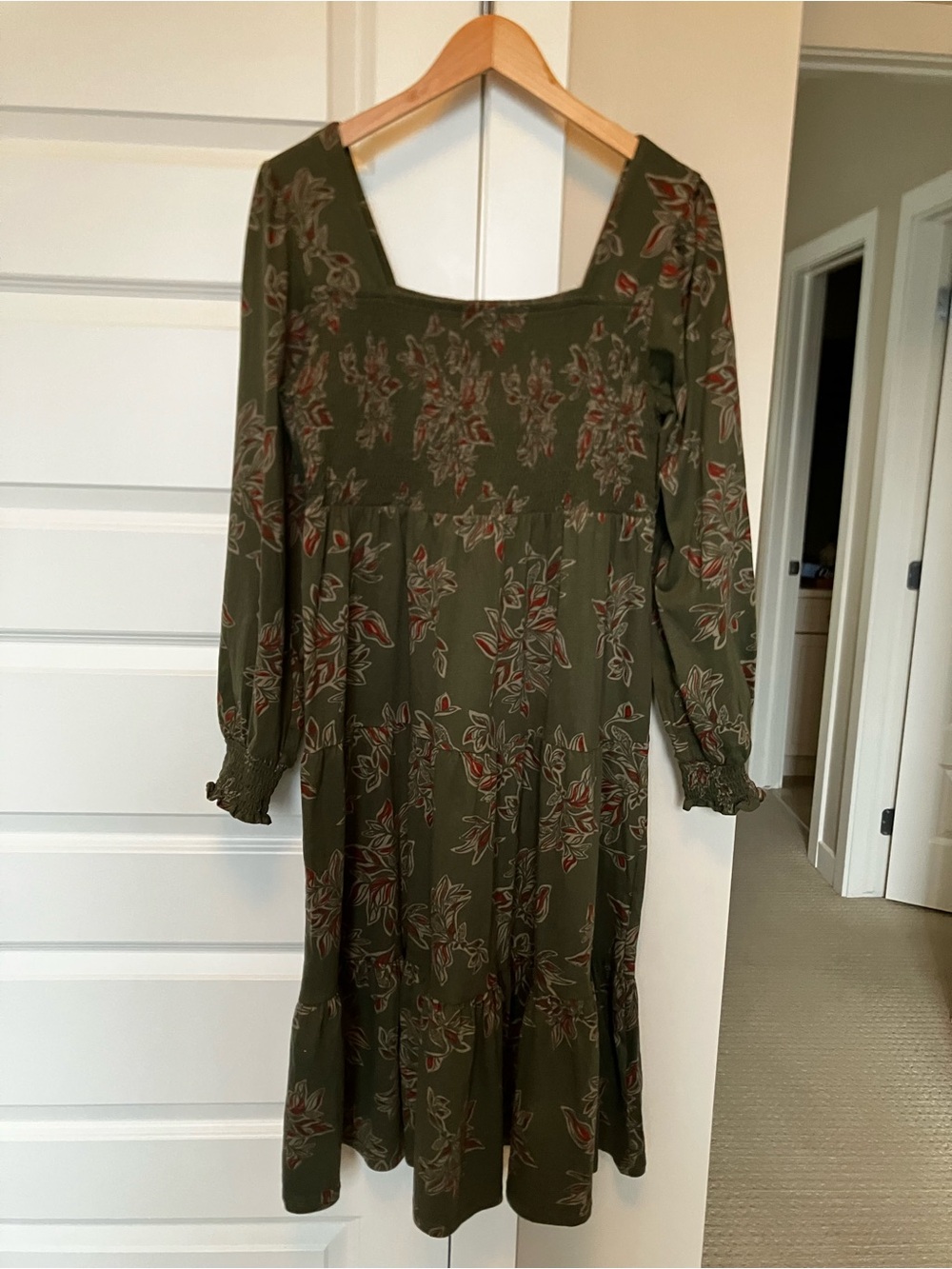 Mexx Olive Floral Long-Sleeve Midi Dress